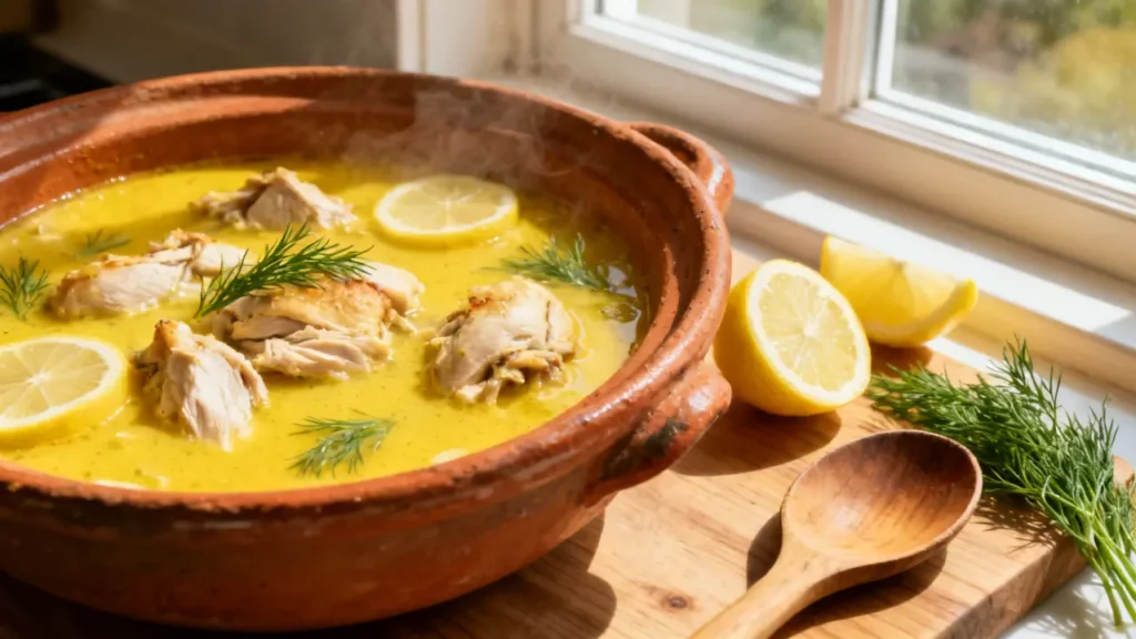 Greek style chicken fricassee avgolemono