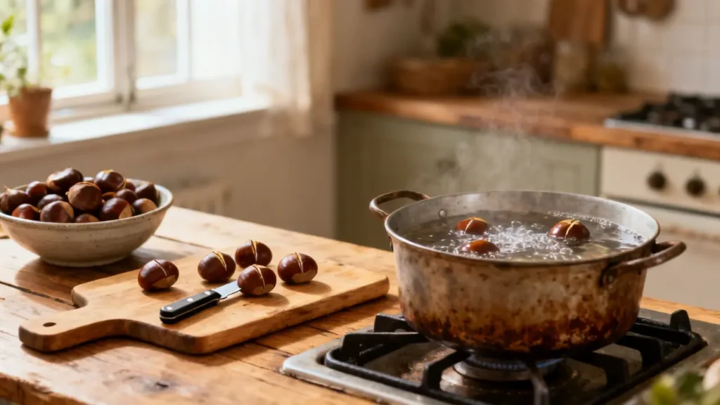 how to boil chestnuts before roasting