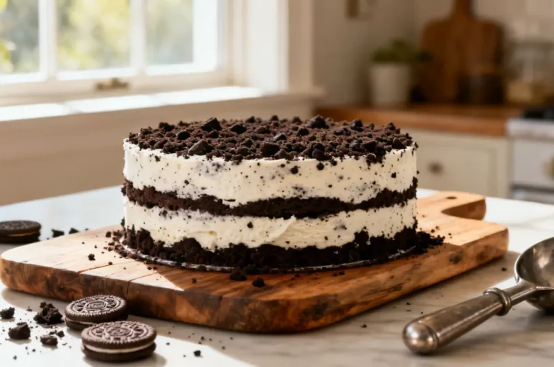 oreo crumb ice cream sandwich cake