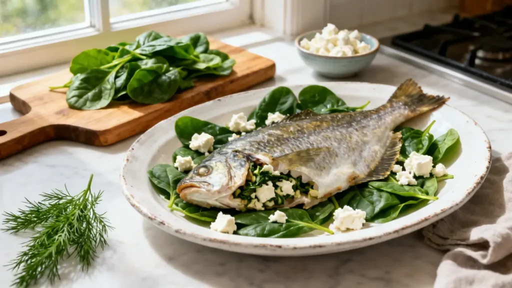 stuffed flounder with spinach and feta cheese